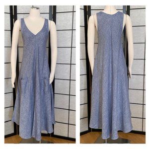 CP Shades Cove Blue Linen Sleeveless V Neck Maxi Dress - Size Small